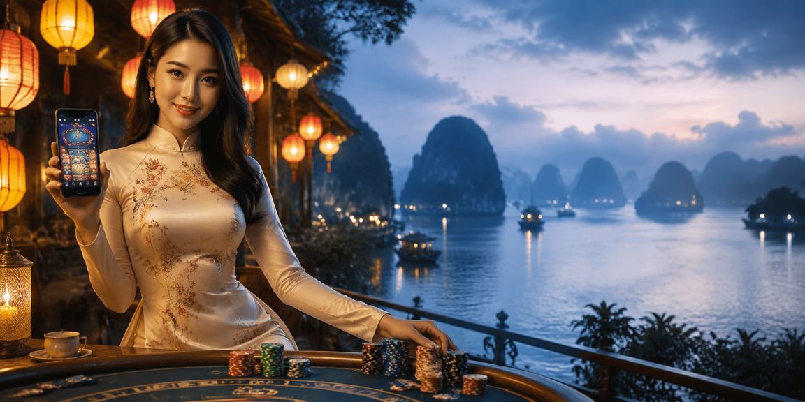 Người dùng truy cập nền tảng 4150 trên điện thoại di động tại phố cổ Hội An về đêm
